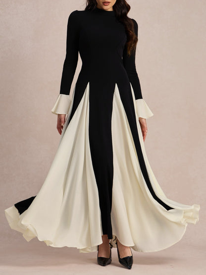 Contrast Ruffle Long Sleeve Dress