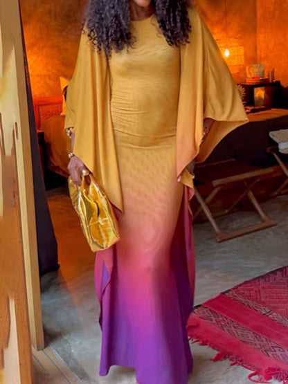 Elegant Gradient Print Irregular Dress