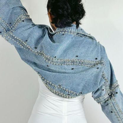 Pop Denim Studded Ultra Short Denim Jacket