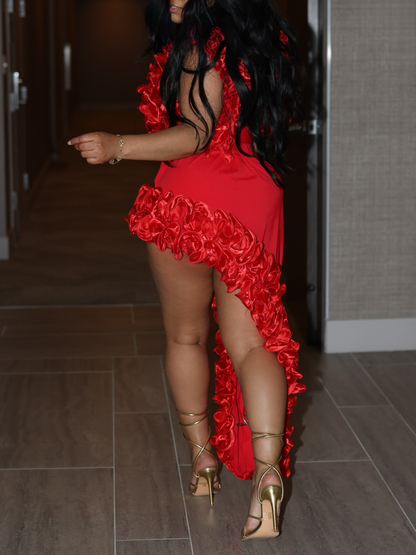 Sleeveless Ruffled Backless Irregular Sexy Dress