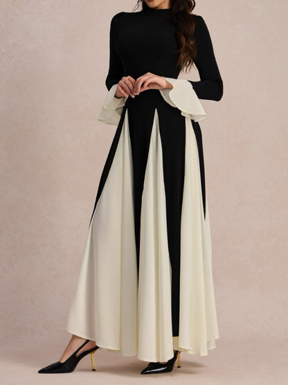 Contrast Ruffle Long Sleeve Dress