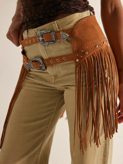 Leather Heart Tassel Skirt Belt