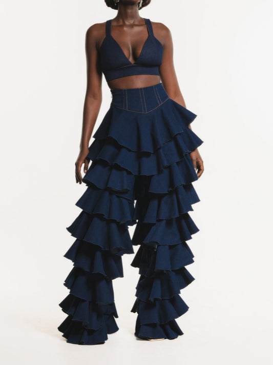Ruffled Denim Pants Two Pieces Sets ( Buy 1 get free shipping )