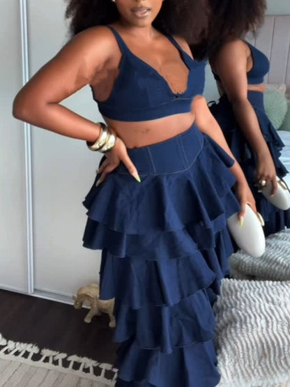 Ruffled Denim Pants Two Pieces Sets ( Buy 1 get free shipping )