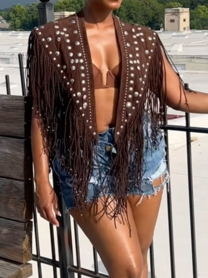 Vintage Suede Fringed Cape