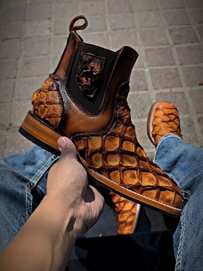 Men's Fish Print Ankle Boots