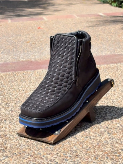 Men's Double Zipper Hand-woven Ankle Boots