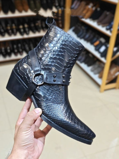 Men's Snake Pointed Cuban Heel Boots
