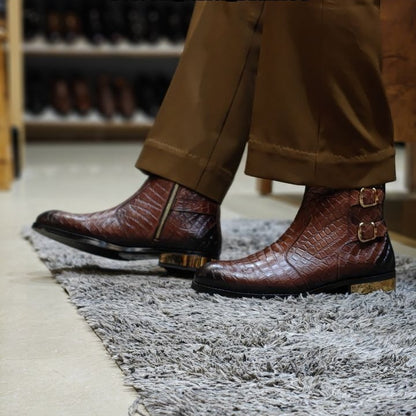 Men's Luxury Tan Croc Leather Boots