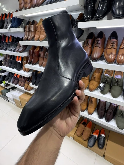 Men's Black Side Zip Leather Boots