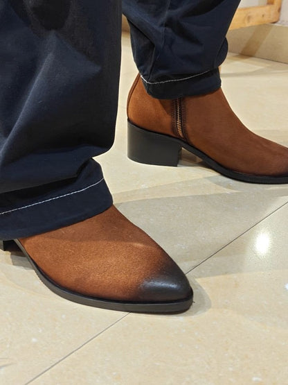 Men's Pointed Toe Handmade Nubuck Leather Boots