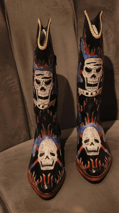 Men's Skull Cowboy Leather Boots