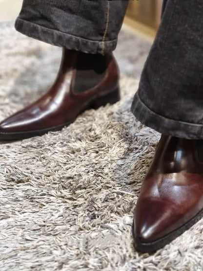 Men's Brown Pointed Toe Chelsea Boots