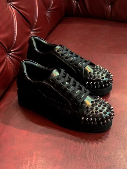 Men's Black Crocodile-print Rivet Sneakers