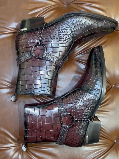 Men's Pointed Toe Crocodile Leather Boots