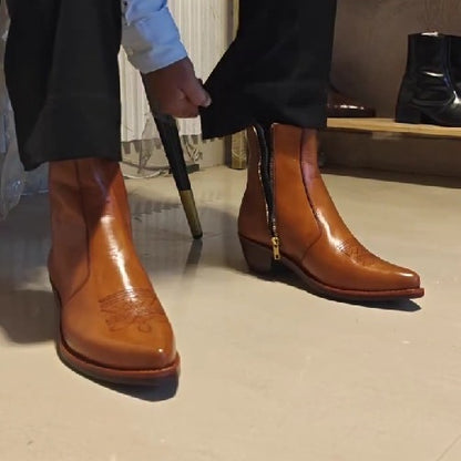 Men's Brown Embroidered Western Leather Boots