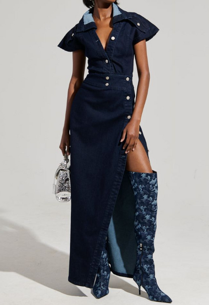 Stylish Navy Denim Maxi Dress