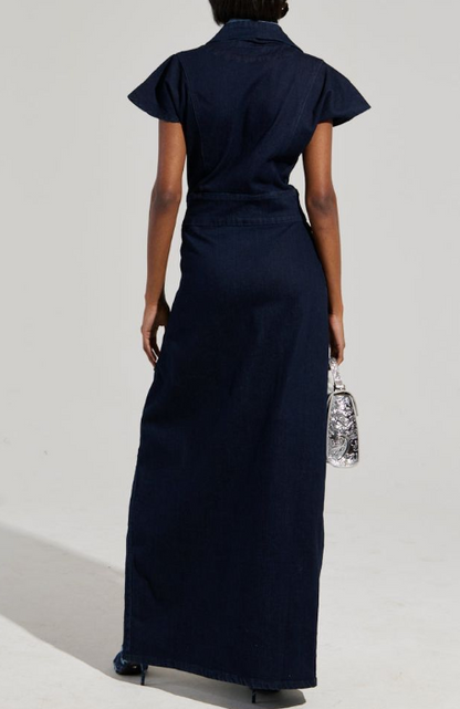 Stylish Navy Denim Maxi Dress