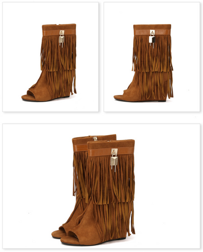 Fringed Wedge Knights Boots