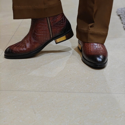 Men's Luxury Tan Croc Leather Boots
