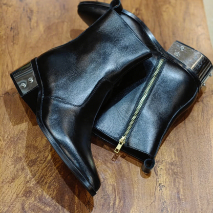 Men's Cowboy Gold Plate Point Leather Boots