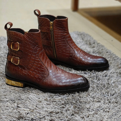 Men's Luxury Tan Croc Leather Boots