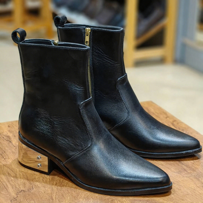 Men's Cowboy Gold Plate Point Leather Boots