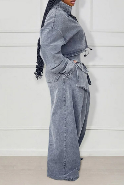 High Waist Denim Suit