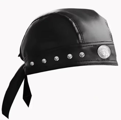 Skull Studded Leather Tie-up Cap