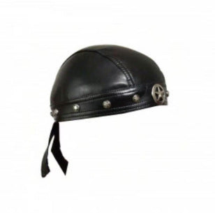 Skull Studded Leather Tie-up Cap