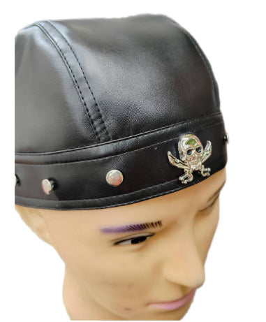 Skull Studded Leather Tie-up Cap