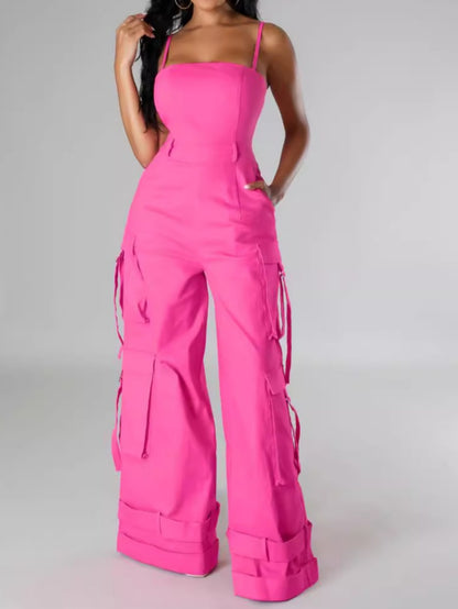 Sexy Strapless Multi-Pocket Cargo Jumpsuit