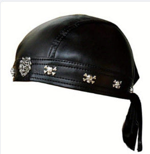 Skull Studded Leather Tie-up Cap