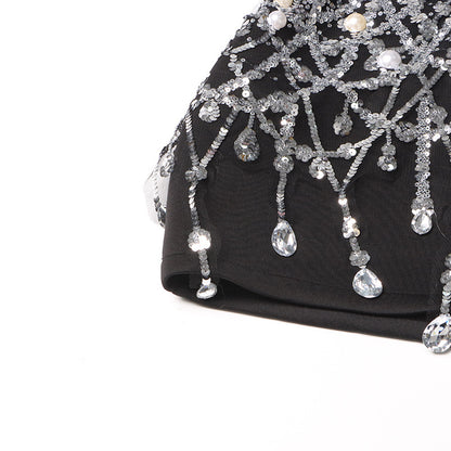 Lapel Rhinestone Embellished Blazer Dress