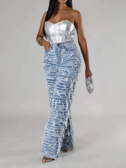 Fab High-Waisted Fringed Jeans