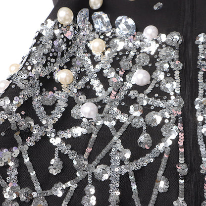 Lapel Rhinestone Embellished Blazer Dress