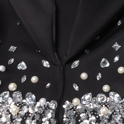 Lapel Rhinestone Embellished Blazer Dress