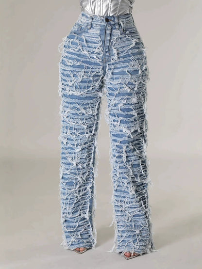 Fab High-Waisted Fringed Jeans