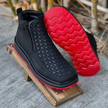 Men's Double Zipper Hand-woven Ankle Boots