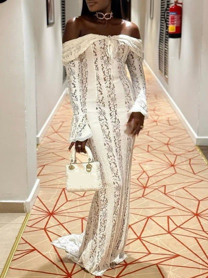 Sexy Off-Shoulder Lace Tube Fishtail Dress