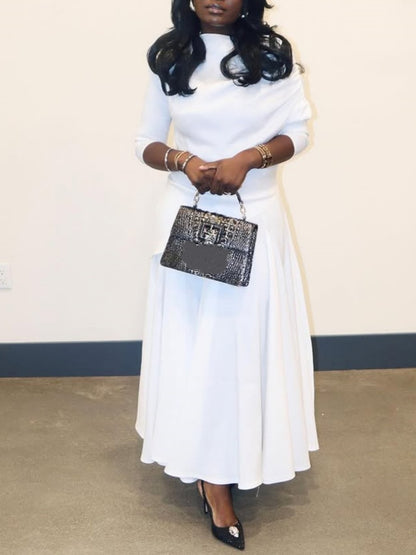 Slant Shoulder Waist Elegant Maxi Dress