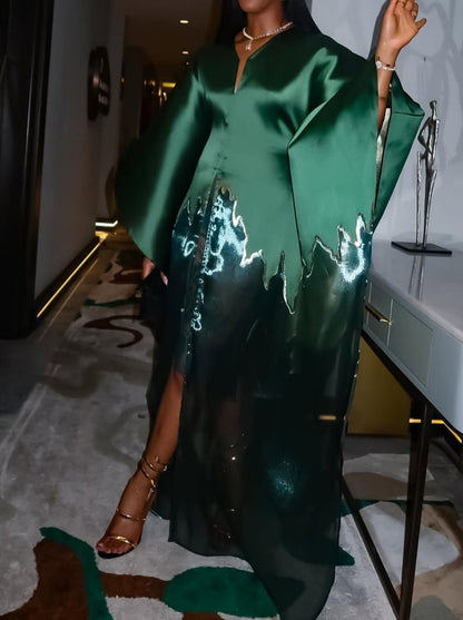 V-Neck Elegant Wide Sleeve Maxi Dress