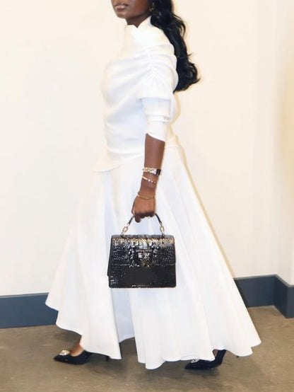 Slant Shoulder Waist Elegant Maxi Dress