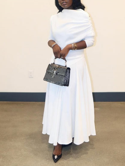 Slant Shoulder Waist Elegant Maxi Dress