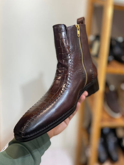 Men's Crocodile Stitches Leather Boots