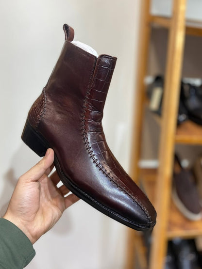 Men's Crocodile Stitches Leather Boots
