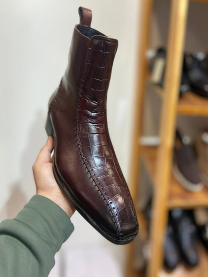 Men's Crocodile Stitches Leather Boots
