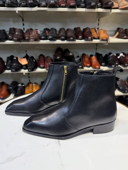 Men's Black Side Zip Leather Boots