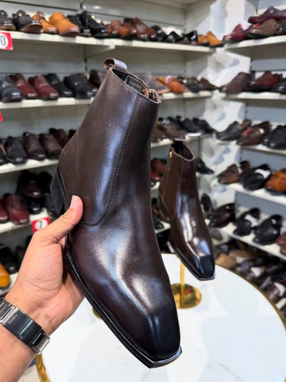 Men's Square Toe Chelsea Leather Boots