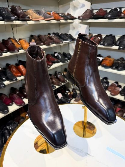 Men's Square Toe Chelsea Leather Boots